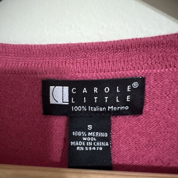 Carole Little 100% Italian merino wool ruffle Front cardigan Size Small - Picture 4 of 7